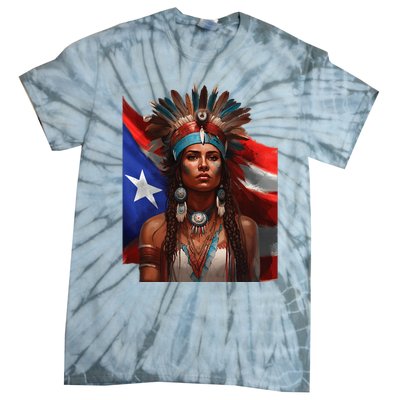 Indigenous Taino Woman Puerto Rican Flag Caribbean Tie-Dye T-Shirt