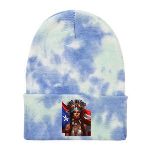 Indigenous Taino Woman Puerto Rican Flag Caribbean Tie Dye 12in Knit Beanie