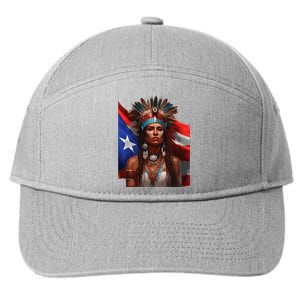 Indigenous Taino Woman Puerto Rican Flag Caribbean 7-Panel Snapback Hat