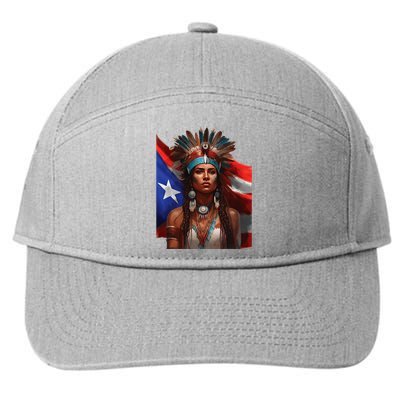 Indigenous Taino Woman Puerto Rican Flag Caribbean 7-Panel Snapback Hat