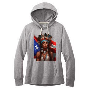 Indigenous Taino Woman Puerto Rican Flag Caribbean Women's Fleece Hoodie