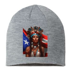 Indigenous Taino Woman Puerto Rican Flag Caribbean Sustainable Beanie