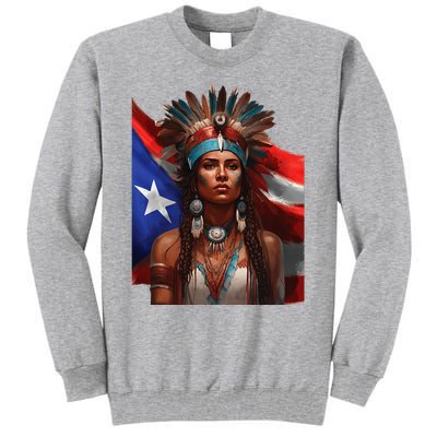 Indigenous Taino Woman Puerto Rican Flag Caribbean Tall Sweatshirt