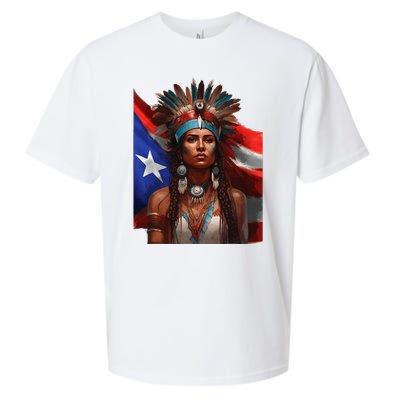 Indigenous Taino Woman Puerto Rican Flag Caribbean Sueded Cloud Jersey T-Shirt