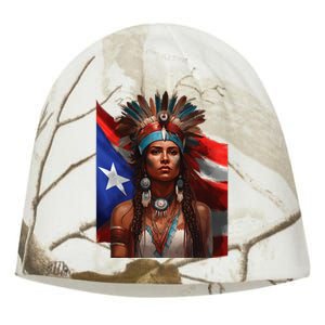 Indigenous Taino Woman Puerto Rican Flag Caribbean Kati - Camo Knit Beanie