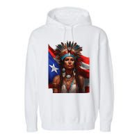 Indigenous Taino Woman Puerto Rican Flag Caribbean Garment-Dyed Fleece Hoodie