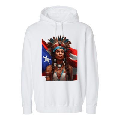 Indigenous Taino Woman Puerto Rican Flag Caribbean Garment-Dyed Fleece Hoodie