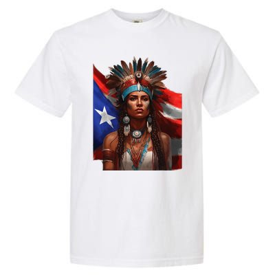 Indigenous Taino Woman Puerto Rican Flag Caribbean Garment-Dyed Heavyweight T-Shirt