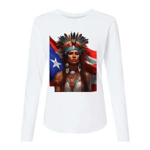 Indigenous Taino Woman Puerto Rican Flag Caribbean Womens Cotton Relaxed Long Sleeve T-Shirt