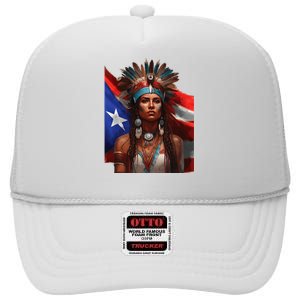 Indigenous Taino Woman Puerto Rican Flag Caribbean High Crown Mesh Back Trucker Hat