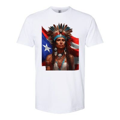 Indigenous Taino Woman Puerto Rican Flag Caribbean Softstyle CVC T-Shirt