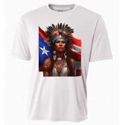 Indigenous Taino Woman Puerto Rican Flag Caribbean Cooling Performance Crew T-Shirt