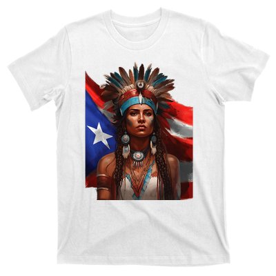 Indigenous Taino Woman Puerto Rican Flag Caribbean T-Shirt