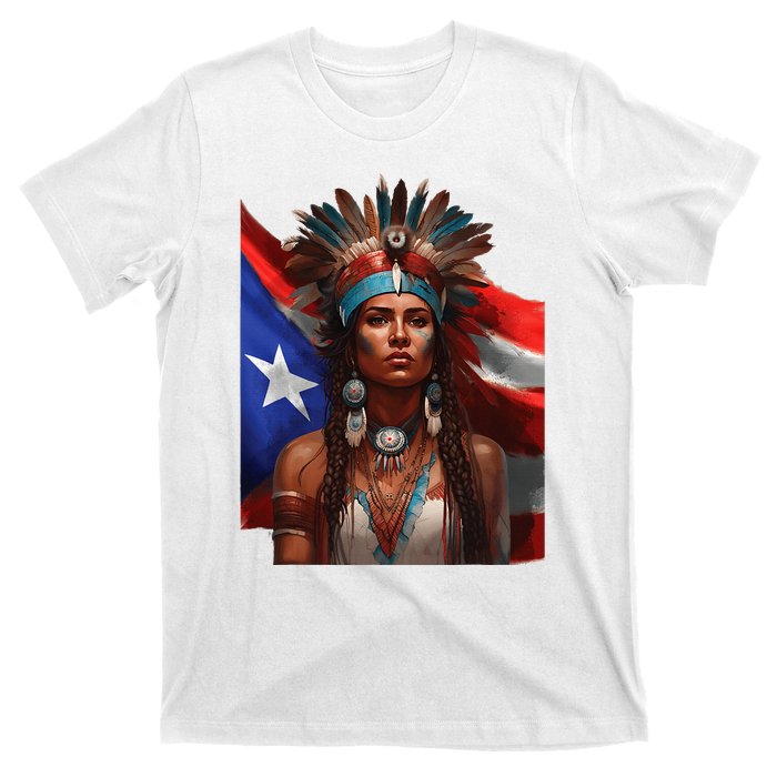 Indigenous Taino Woman Puerto Rican Flag Caribbean T-Shirt