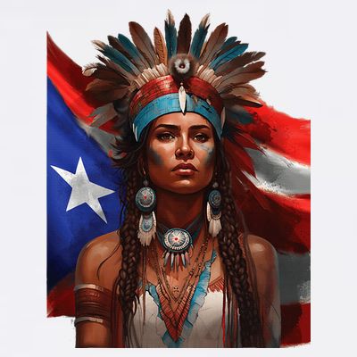 Indigenous Taino Woman Puerto Rican Flag Caribbean T-Shirt