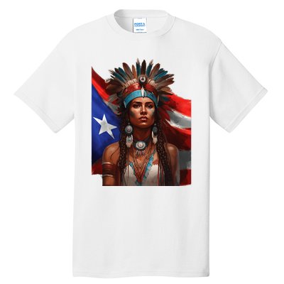 Indigenous Taino Woman Puerto Rican Flag Caribbean Tall T-Shirt