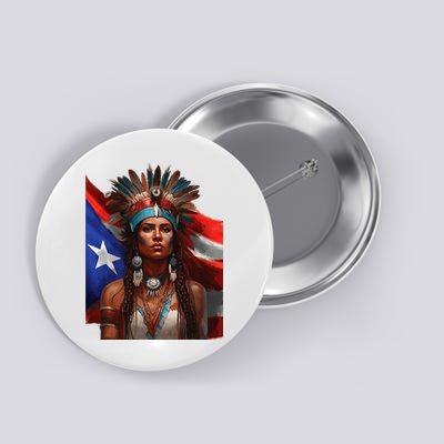 Indigenous Taino Woman Puerto Rican Flag Caribbean Button