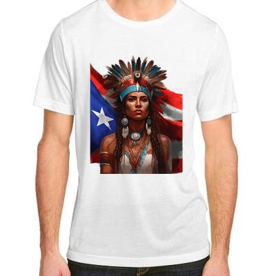 Indigenous Taino Woman Puerto Rican Flag Caribbean Adult ChromaSoft Performance T-Shirt