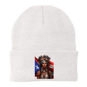 Indigenous Taino Woman Puerto Rican Flag Caribbean Knit Cap Winter Beanie