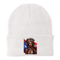 Indigenous Taino Woman Puerto Rican Flag Caribbean Knit Cap Winter Beanie