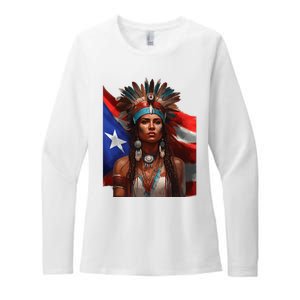 Indigenous Taino Woman Puerto Rican Flag Caribbean Womens CVC Long Sleeve Shirt