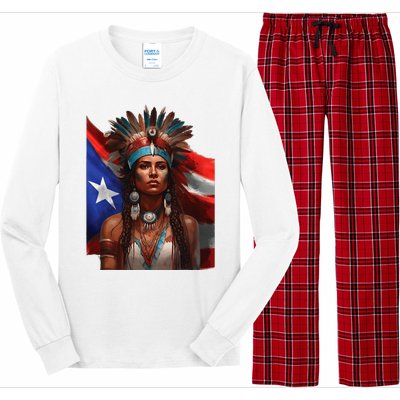 Indigenous Taino Woman Puerto Rican Flag Caribbean Long Sleeve Pajama Set