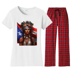 Indigenous Taino Woman Puerto Rican Flag Caribbean Women's Flannel Pajama Set