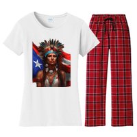 Indigenous Taino Woman Puerto Rican Flag Caribbean Women's Flannel Pajama Set