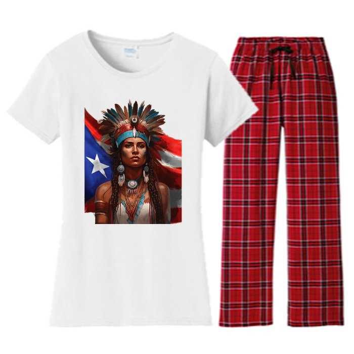 Indigenous Taino Woman Puerto Rican Flag Caribbean Women's Flannel Pajama Set