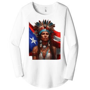 Indigenous Taino Woman Puerto Rican Flag Caribbean Women's Perfect Tri Tunic Long Sleeve Shirt