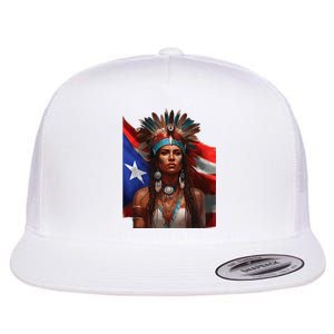 Indigenous Taino Woman Puerto Rican Flag Caribbean Flat Bill Trucker Hat