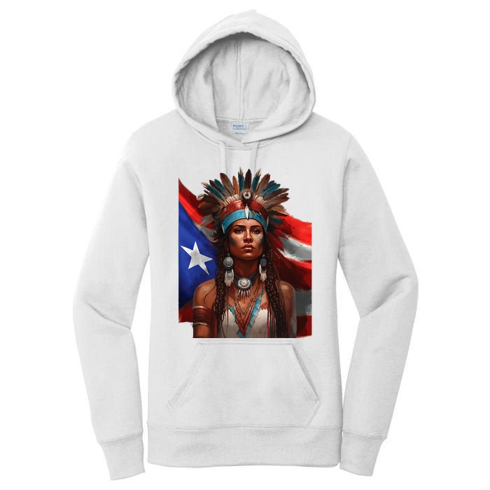 Indigenous Taino Woman Puerto Rican Flag Caribbean Women's Pullover Hoodie