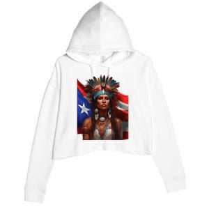 Indigenous Taino Woman Puerto Rican Flag Caribbean Crop Fleece Hoodie