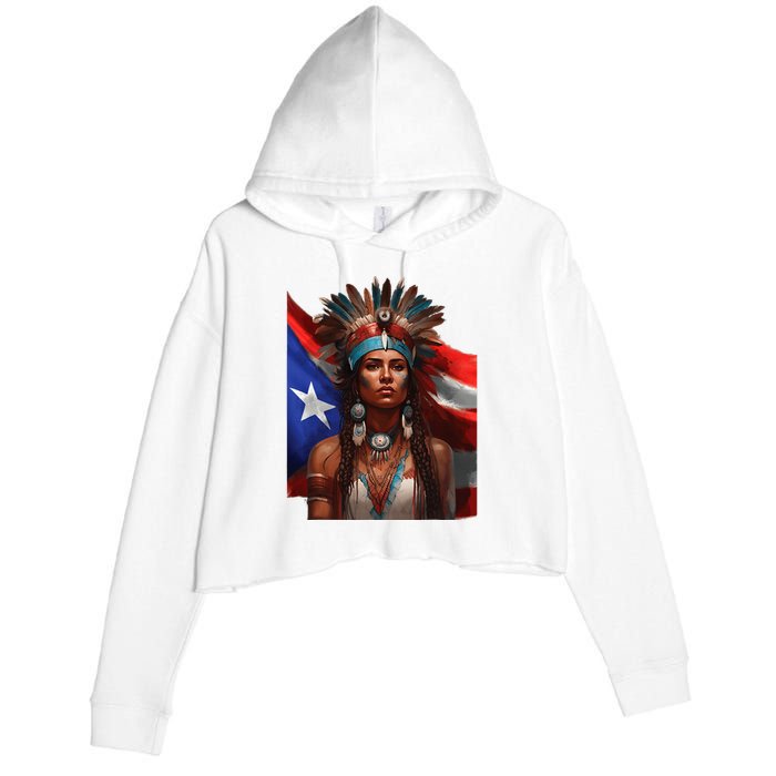 Indigenous Taino Woman Puerto Rican Flag Caribbean Crop Fleece Hoodie