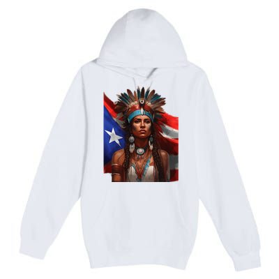 Indigenous Taino Woman Puerto Rican Flag Caribbean Premium Pullover Hoodie