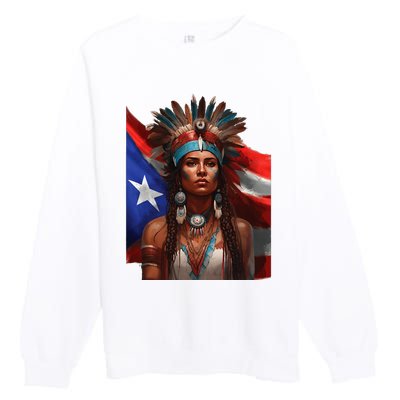 Indigenous Taino Woman Puerto Rican Flag Caribbean Premium Crewneck Sweatshirt