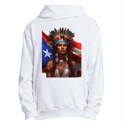 Indigenous Taino Woman Puerto Rican Flag Caribbean Urban Pullover Hoodie