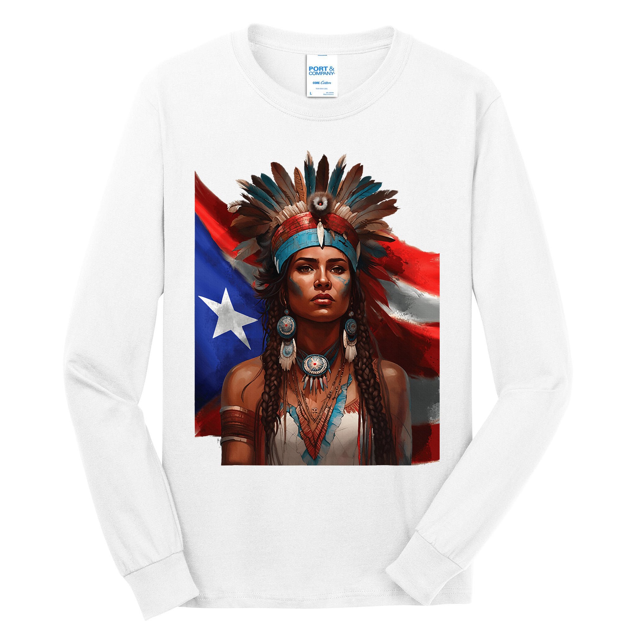 Indigenous Taino Woman Puerto Rican Flag Caribbean Tall Long Sleeve T-Shirt