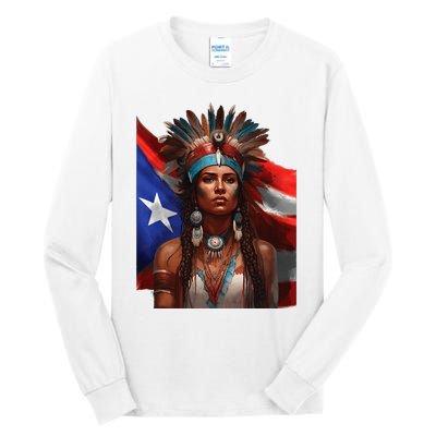 Indigenous Taino Woman Puerto Rican Flag Caribbean Tall Long Sleeve T-Shirt