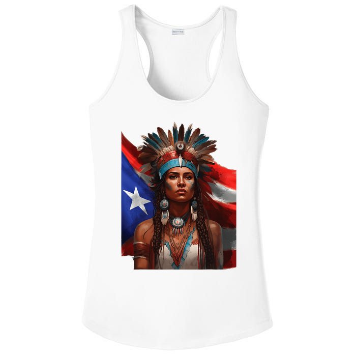 Indigenous Taino Woman Puerto Rican Flag Caribbean Ladies PosiCharge Competitor Racerback Tank