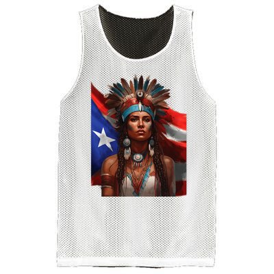 Indigenous Taino Woman Puerto Rican Flag Caribbean Mesh Reversible Basketball Jersey Tank