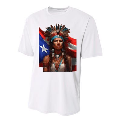 Indigenous Taino Woman Puerto Rican Flag Caribbean Performance Sprint T-Shirt