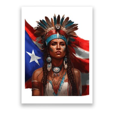 Indigenous Taino Woman Puerto Rican Flag Caribbean Poster