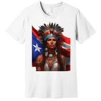 Indigenous Taino Woman Puerto Rican Flag Caribbean Premium T-Shirt