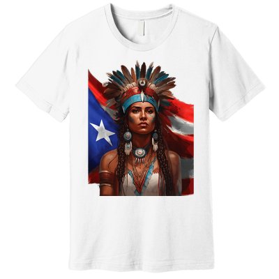 Indigenous Taino Woman Puerto Rican Flag Caribbean Premium T-Shirt