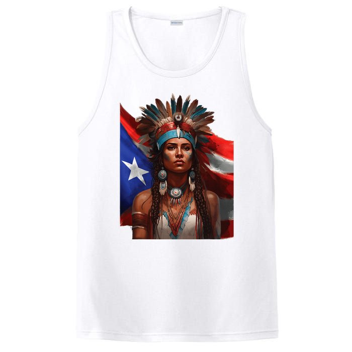 Indigenous Taino Woman Puerto Rican Flag Caribbean PosiCharge Competitor Tank