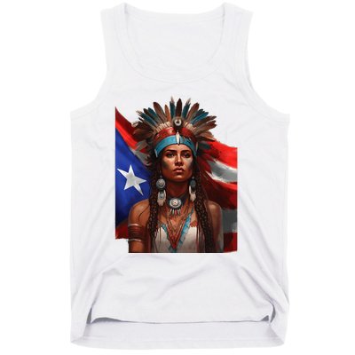 Indigenous Taino Woman Puerto Rican Flag Caribbean Tank Top