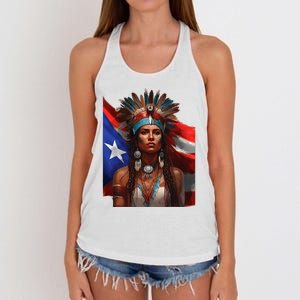 Indigenous Taino Woman Puerto Rican Flag Caribbean Women's Knotted Racerback Tank