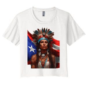 Indigenous Taino Woman Puerto Rican Flag Caribbean Women's Crop Top Tee