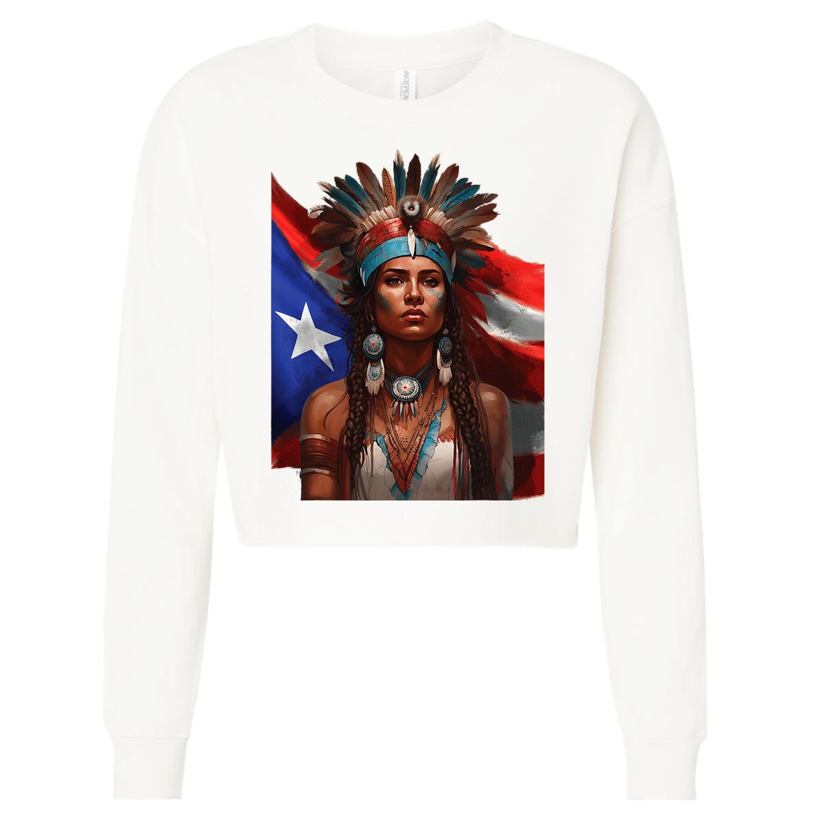 Indigenous Taino Woman Puerto Rican Flag Caribbean Cropped Pullover Crew